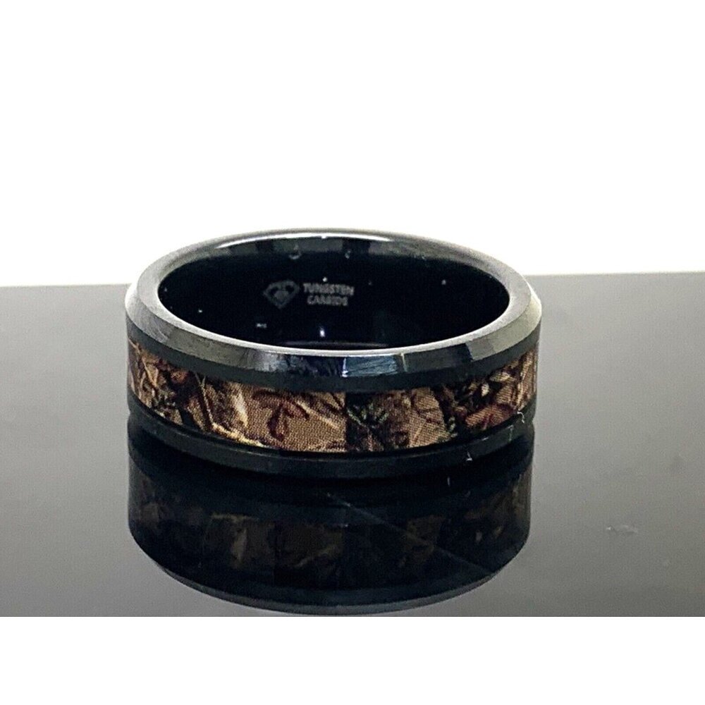 Men's Wedding Band Tungsten Carbide Black Brown 8mm Wide Ring Size 10